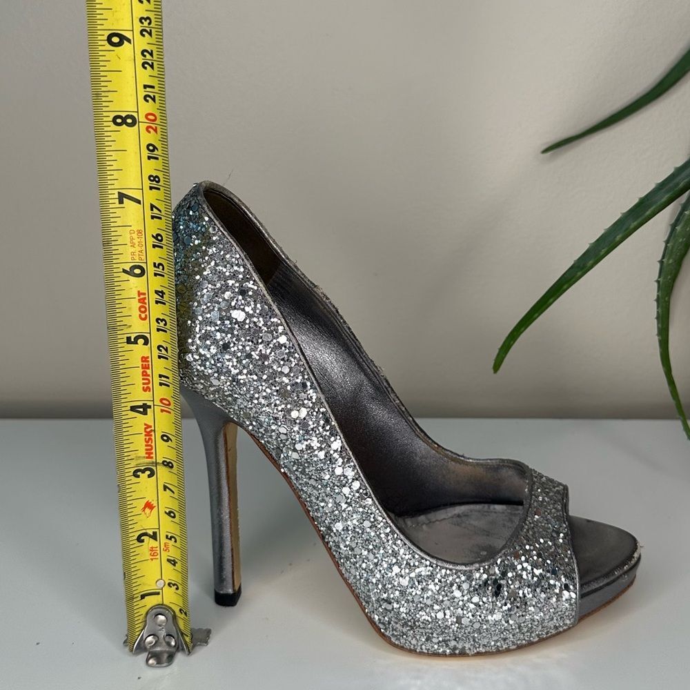 ✨ Miu Miu Silver Glitter Peep-Toe Heels 36.5 (US 6.5) Designer Party Shoes Italy - Picture 12 of 13